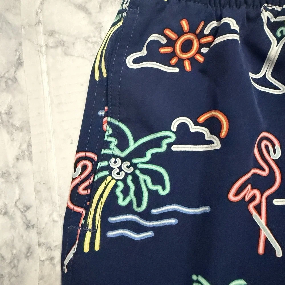 Chubbies Navy Blue Neon Lights Graphic Swim Trunks Lined Boxer Brief Size XL